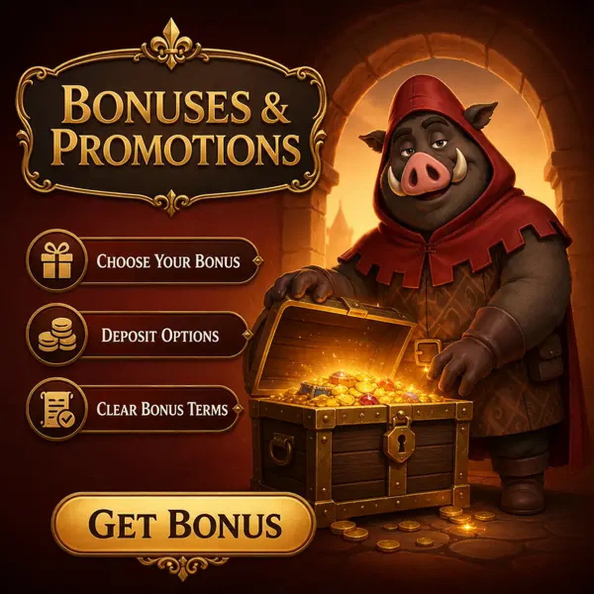 Coffre au trésor des bonus et promotions de Kingia Casino brillant avec des récompenses de bonus de bienvenue